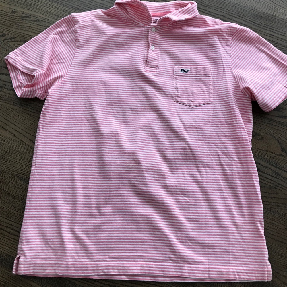 vineyard vines pink+ white short sleeve polo